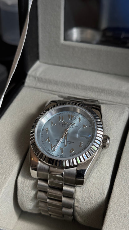 Ice Blue Arabic Dial Perpetual SeikoJust Stainless Steel