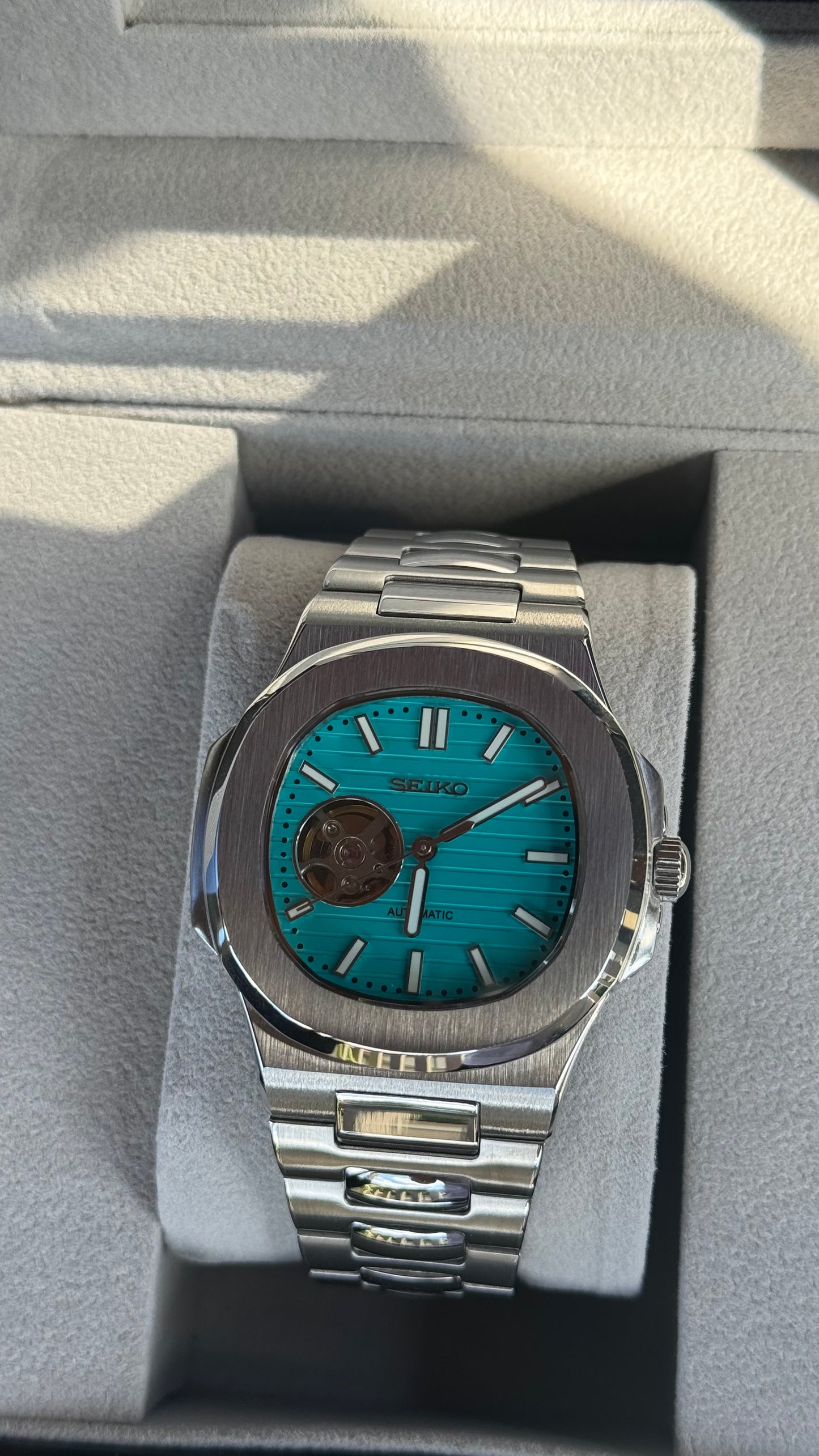 Tiffany Blue Open Heart Perpetual Nautilus Stainless Steel