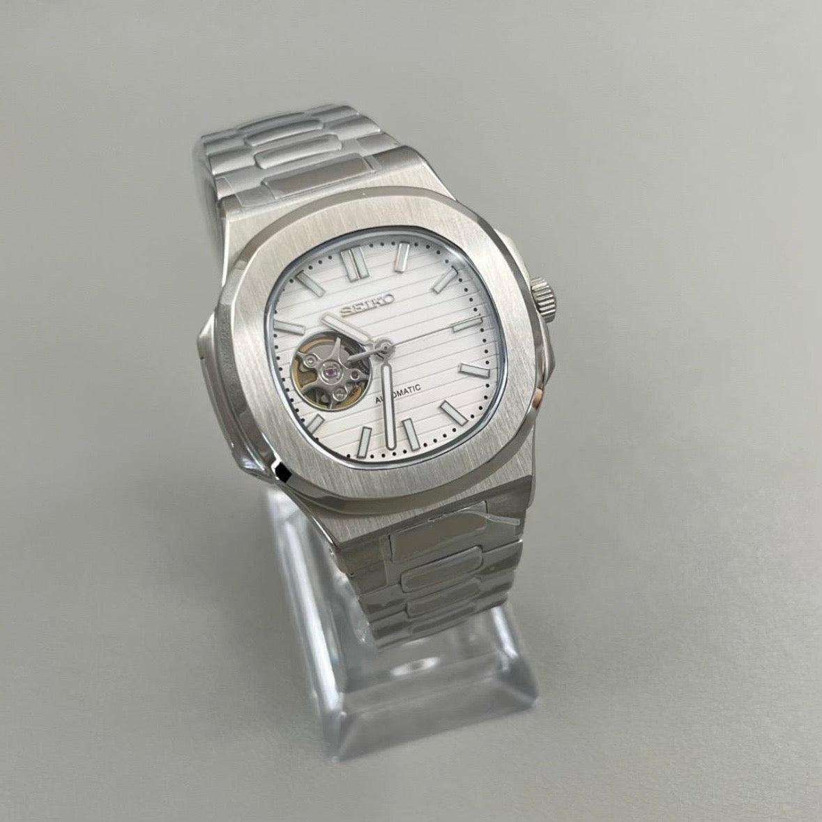 White Open Heart Perpetual Nautilus Stainless Steel