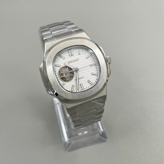 White Open Heart Perpetual Nautilus Stainless Steel