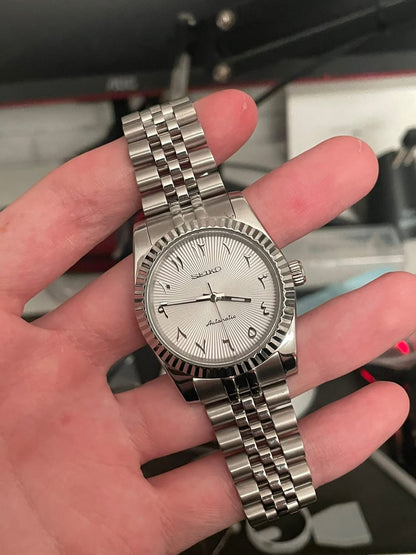 White Textured Arabic Dial PerpetualNoDate Stainless Steel