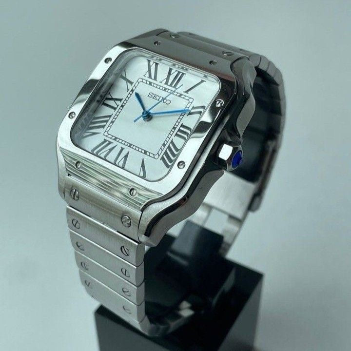 White Dial Perpetual Santos Stainless Steel