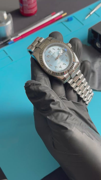 Ice Blue Arabic Dial Perpetual SeikoJust Stainless Steel