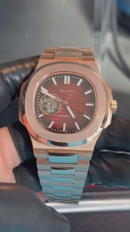 Open Heart Chocolate Dial Perpetual SeikoNautilus Rose Gold