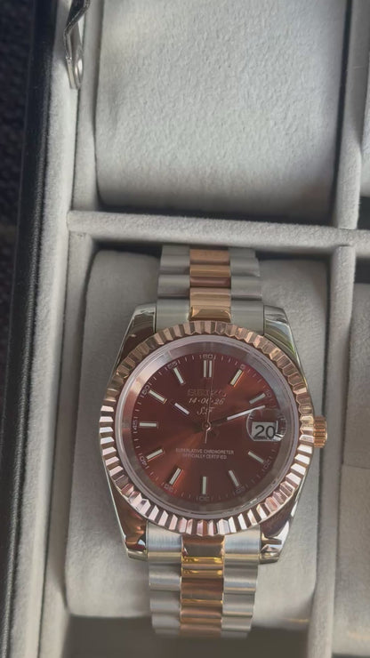 Custom S.F Chocolate Dial PerpetualDate Two Tone Rose Gold