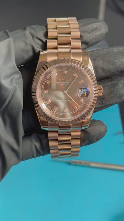 Chocolate Diamond Dial Perpetual SeikoJust Rose Gold