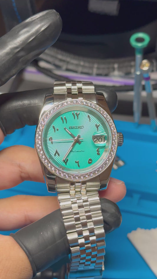 Tiffany Textured Arabic Dial PerpetualDate Diamond Bezel Stainless Steel