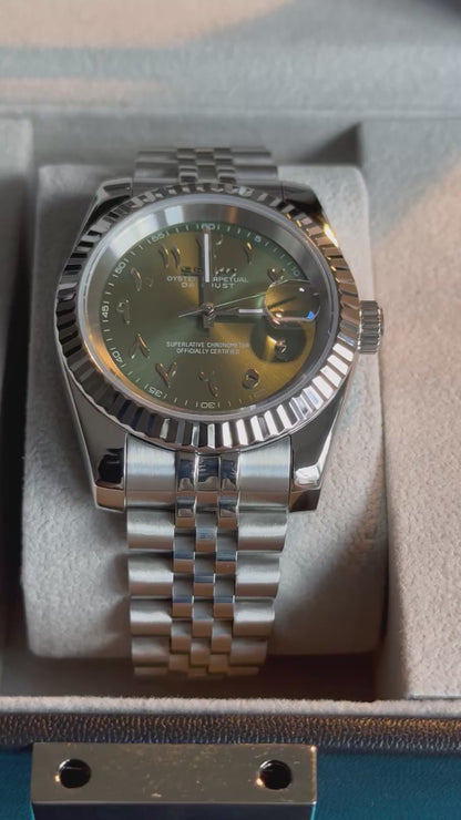 Olive Green Arabic Dial Perpetual SeikoJust Stainless Steel