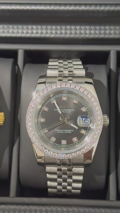 Shadow Diamond Dial Perpetual SeikoJust Diamond Bezel Stainless Steel