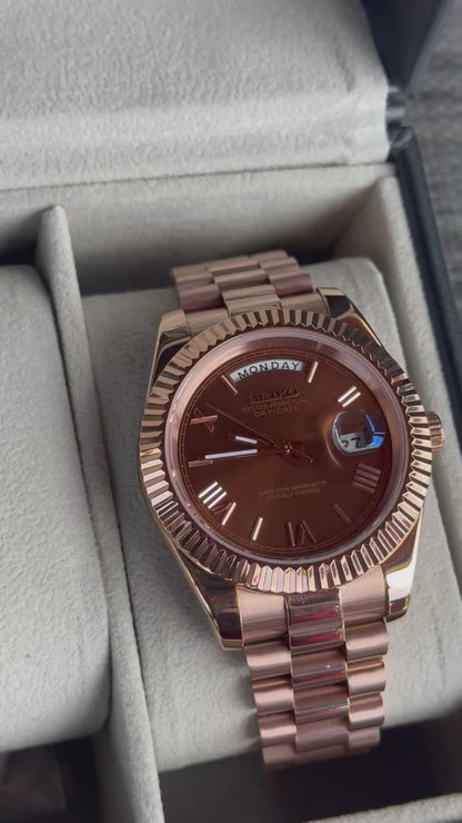 Chocolate Roman Dial PerpetualDay Rose Gold