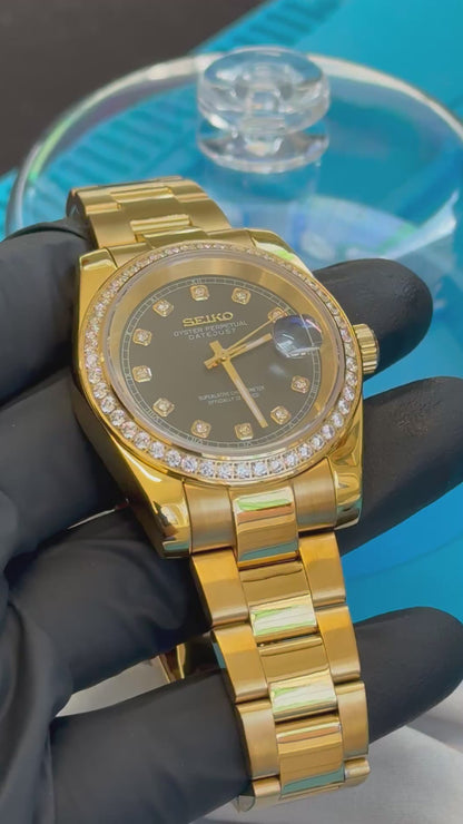 Black Diamond Dial PerpetualDate Diamond Bezel Gold