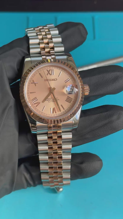 Pink & Rose Gold Roman Dial Perpetual Seikojust Two Tone Rose Gold