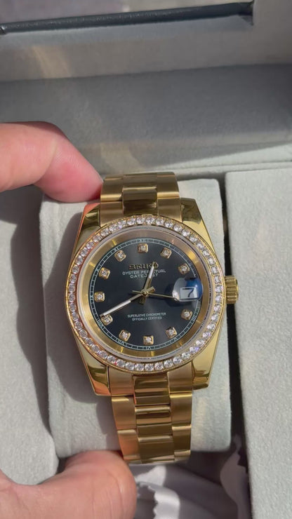 Black Diamond Dial PerpetualDate Diamond Bezel Gold