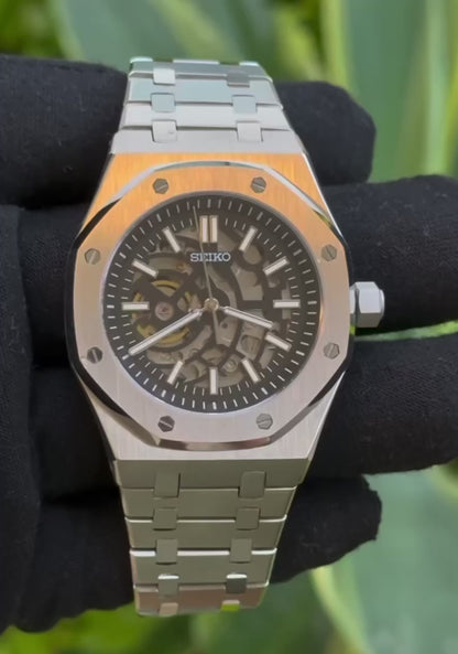 Black Skeleton Dial Perpetual Oak Stainless Steel